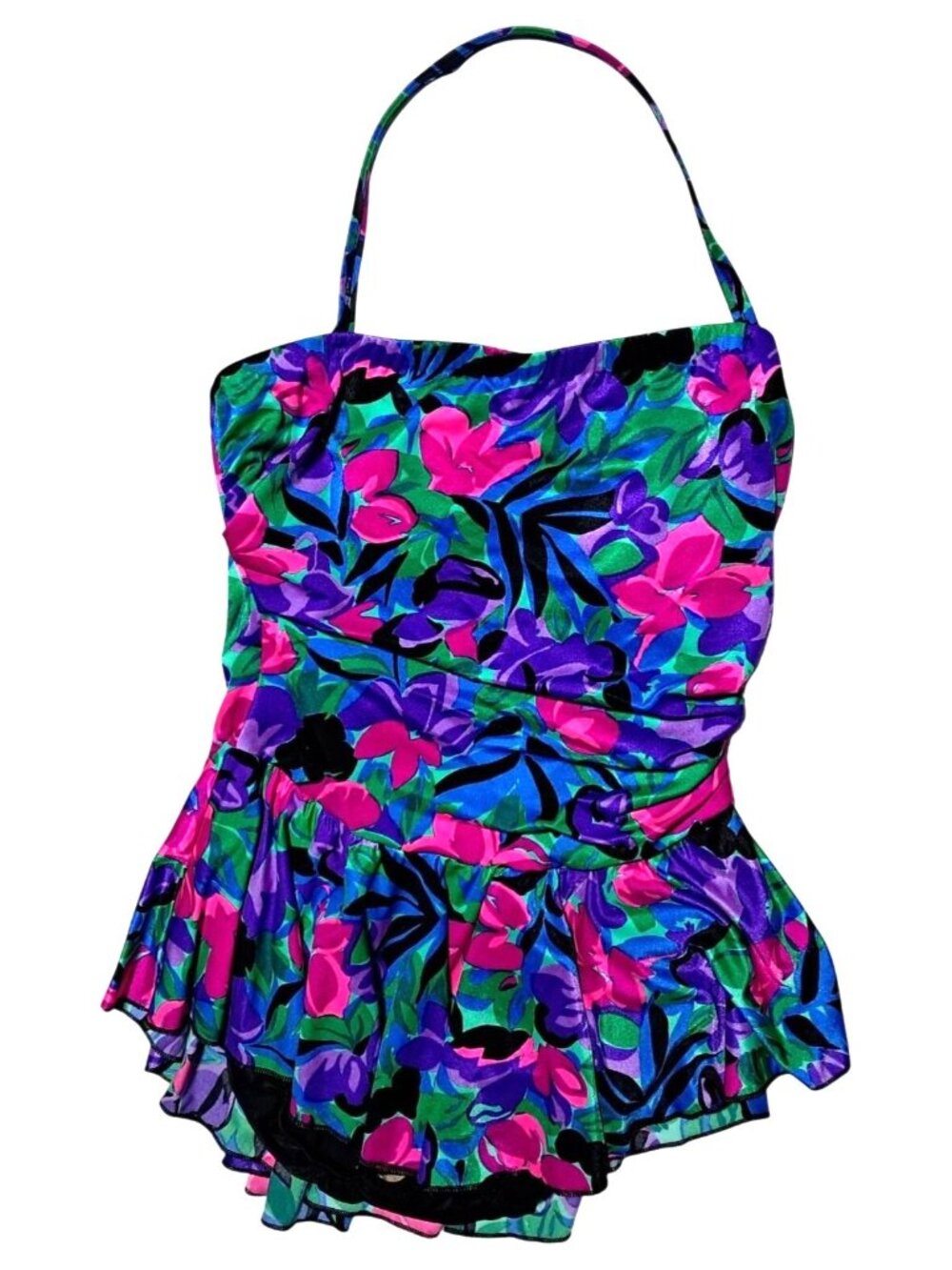 Vintage Appleseeds Sirena Halter Swimsuit Womens Size 16 Floral Multicolor Nylon